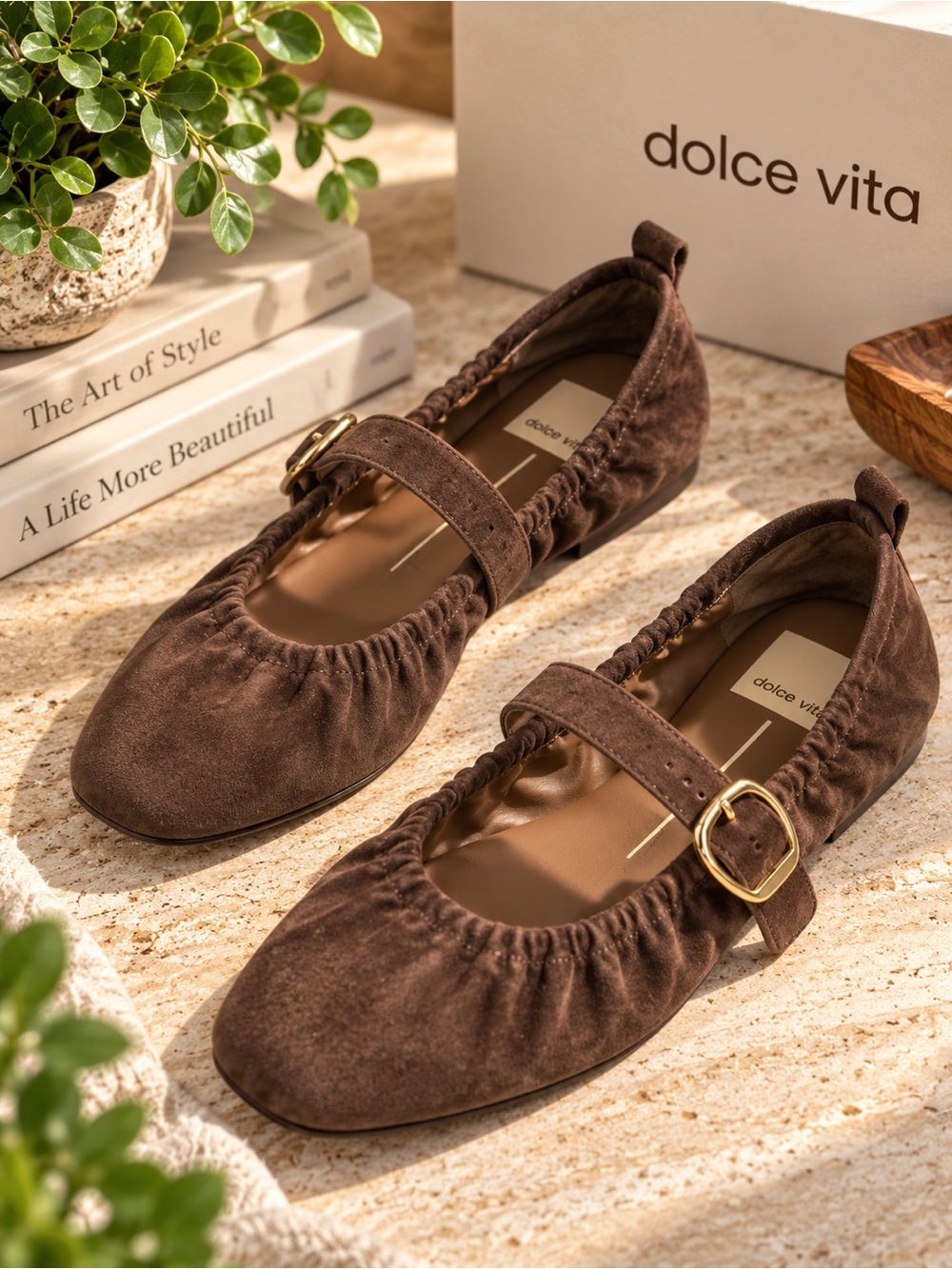 Dolce Vita Caely Brown Suede Ruched Mary Jane Ballet Flats size 9